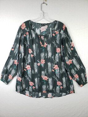 Tolani Collection Tunic Top Peasant Blouse Floral Print size 1X Boho Resortwear